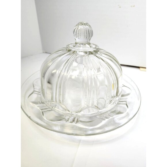 Vintage Anchor Hocking Clear Glass Butter/Cheese Dish With Dome Lid - Picture 1 of 6